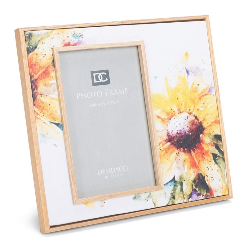 DEMDACO Dean Crouser Sunflower Yellow Flower Wall Art Holds 4 x 6 Photo in 8.75 x 7.75 Wood and Canvas Tabletop Picture Frame - Image 1